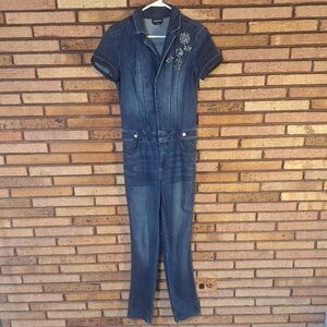 Bebe Size 28 Rhinestone Embellished Detail Denim Jumpsuit